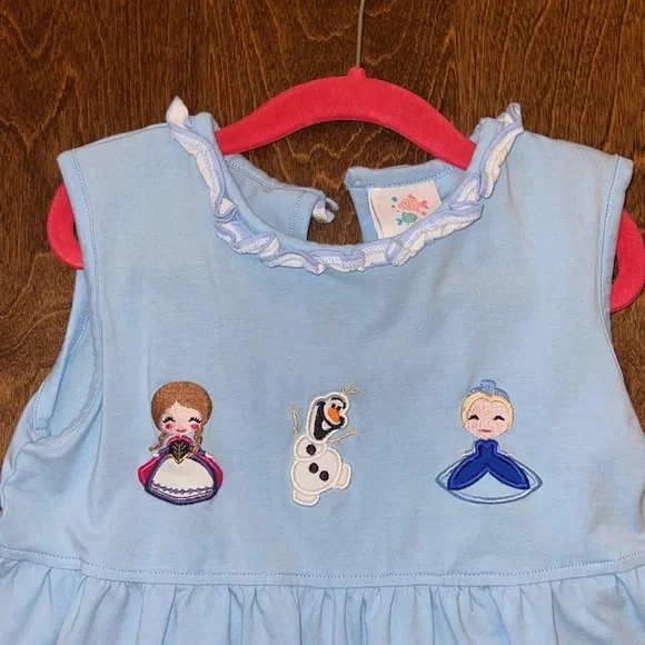 Disney Frozen Princess Sisters Applique Dress, Blue - sizes 5& 8 - price firm - Picture 2 of 4